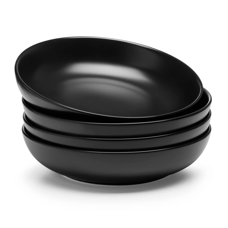 Teocera Matte Black Pasta Bowls Set of 4-35oz Large Oversized Porcelain Bowls for Spaghetti & Salad | Heat-Resistant, Chip-Resistant, Microwave & Dishwasher Safe | Smooth Non-Porous Surface - Image 1